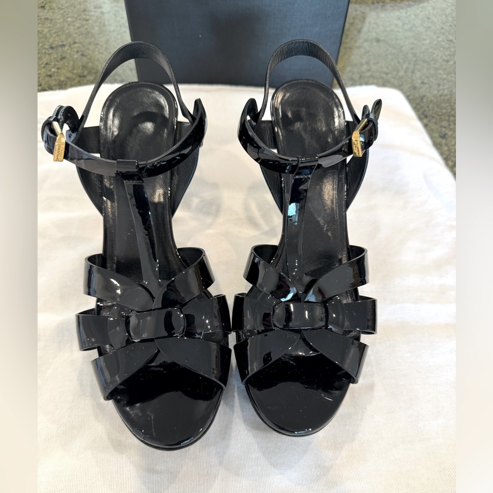 Saint Laurent Tribute Black Patent Sandal